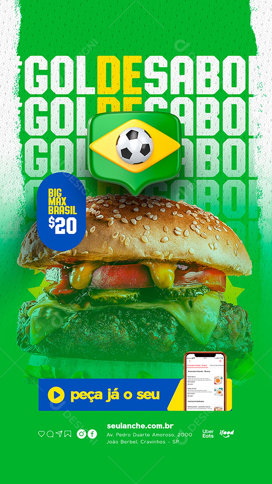 Story Gol de Sabor Big Max Brasil Lanchonete Copa Mundo Social Media PSD Editável