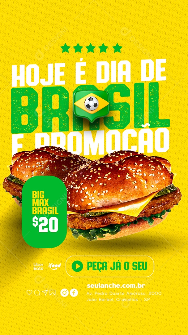 Story Hoje é Dia de Brasil e Promoção Lanchonete Copa do Mundo Social Media PSD Editável