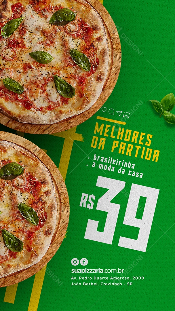 Story Melhores da Partida Brasileirinha a Moda da Casa Pizzaria Futebol Copa Mundo Social Media PSD Editável