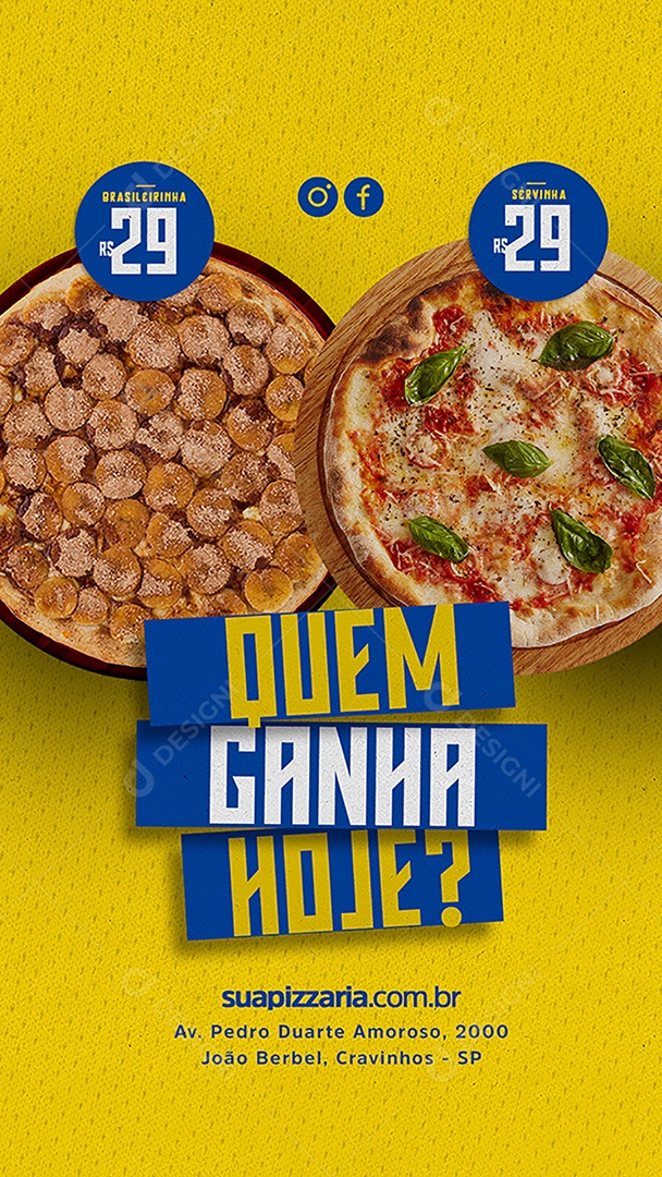 Story Quem Ganha Hoje Pizzaria Copa Mundo Social Media PSD Editável