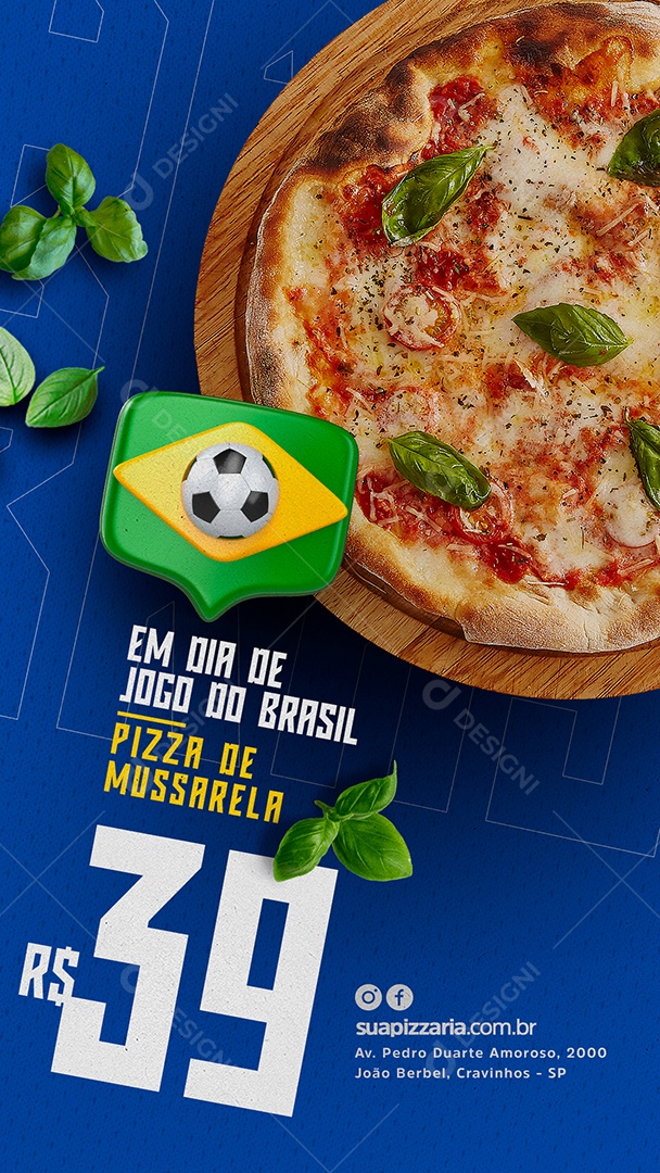 Story Em Dia de Jogo do Brasil Pizzaria Copa Mundo Social Media PSD Editável