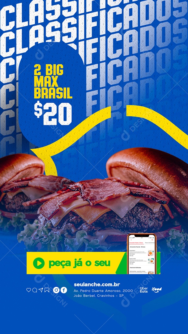 Story Classificados Big Max Brasil Lanchonete Hamburgueria Copa Mundo Social Media PSD Editável
