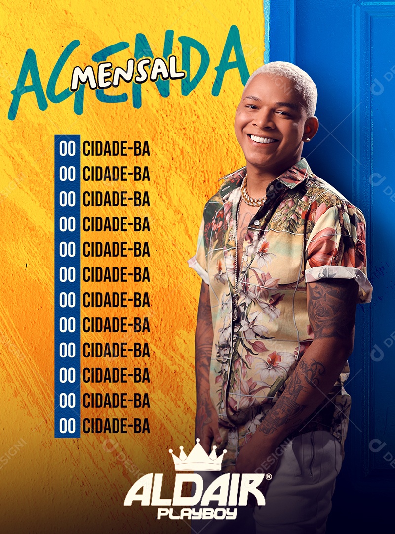 Flyer Agenda Mensal Aldair Playboy Social Media PSD Editável