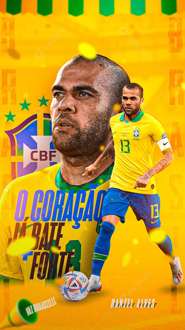 Story Coração já Bate Forte Jogador Daniel Alves Copa Mundo 2022 Social Media PSD Editável