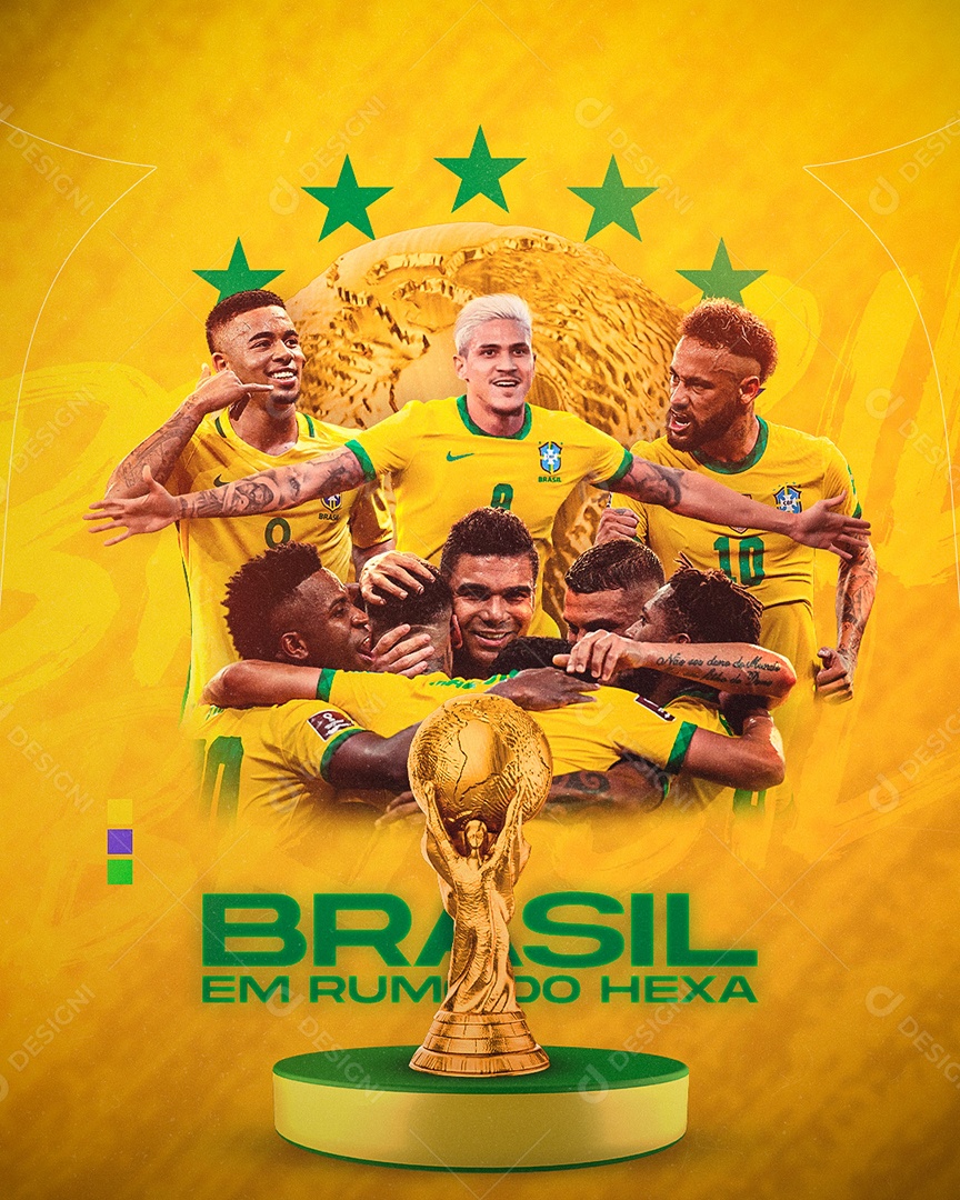 Brasil em Rumo do Hexa Copa Mundo 2022 Social Media PSD Editável