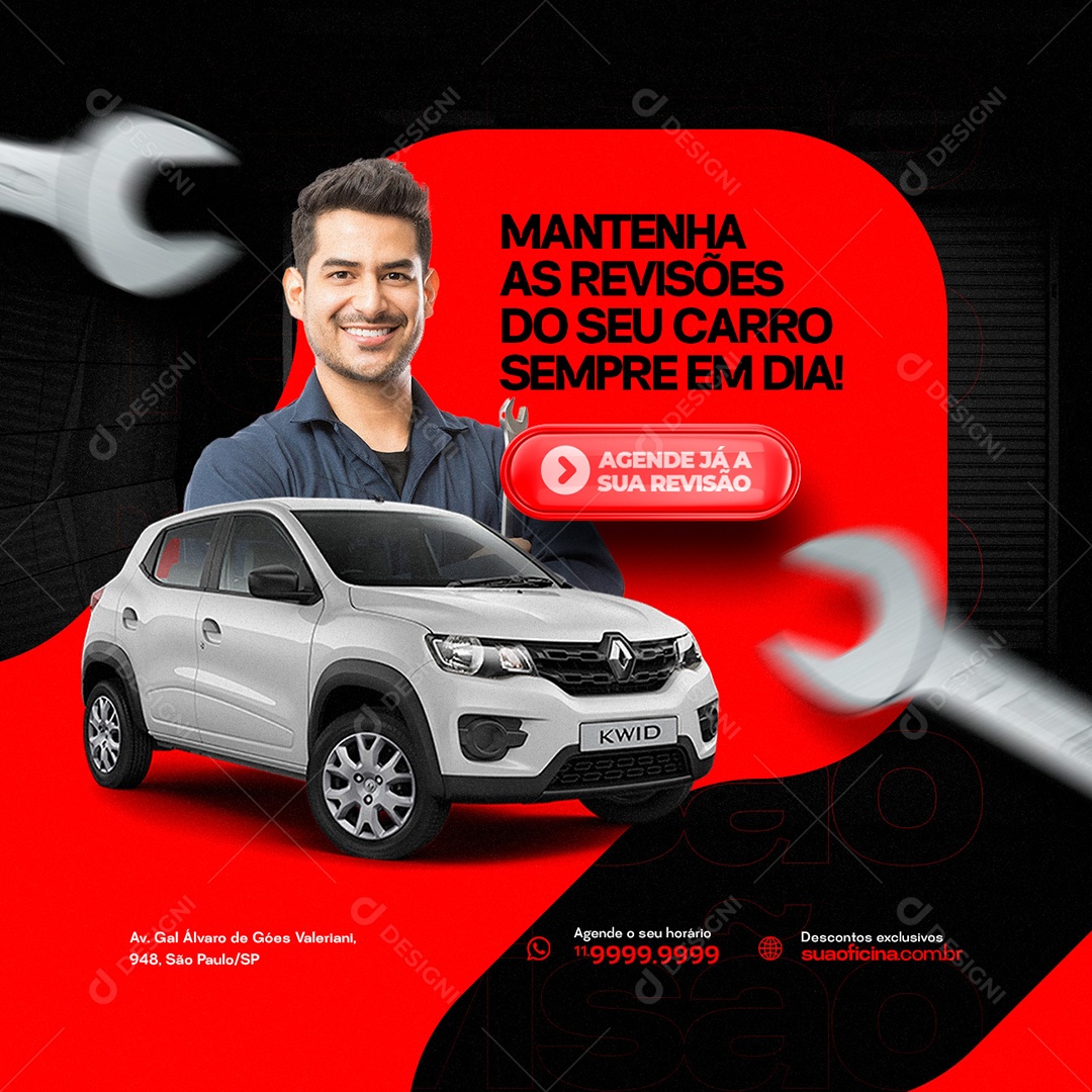 Mantenha as Revisões do Seu Carro Sempre em Dia Oficina Mecânica Social Media PSD Editável