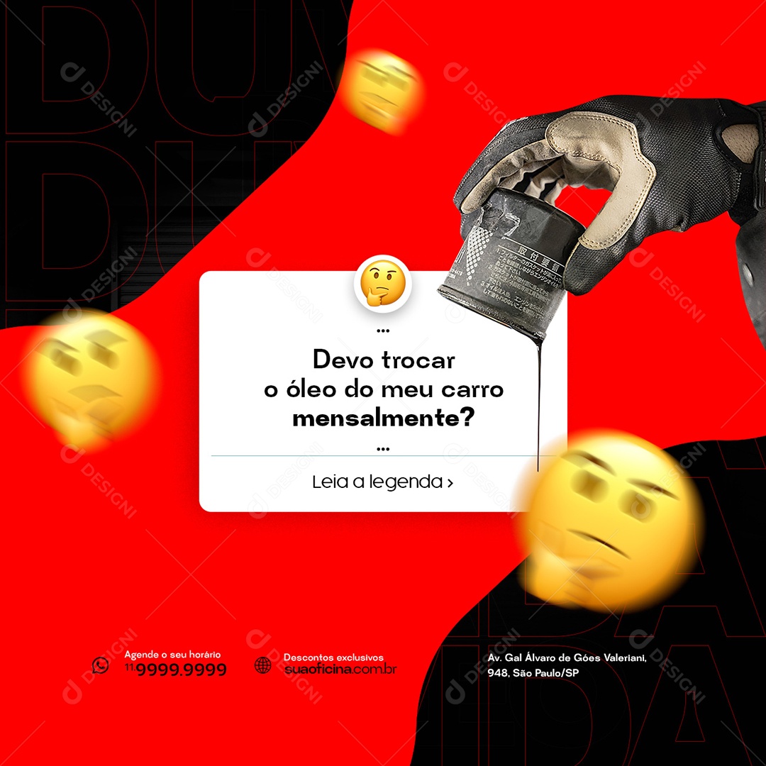 Devo Trocar o Óleo do Meu Carro Mensalmente Oficina Mecânica Social Media PSD Editável