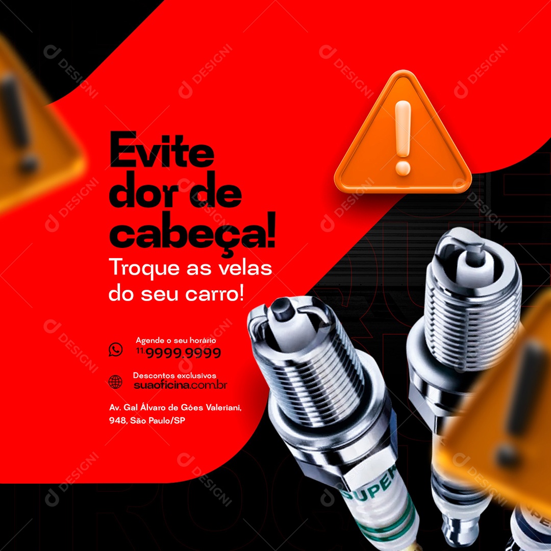 Evite Dor de Cabeça Troque as Velas do Seu Carro Oficina Mecânica Social Media PSD Editável