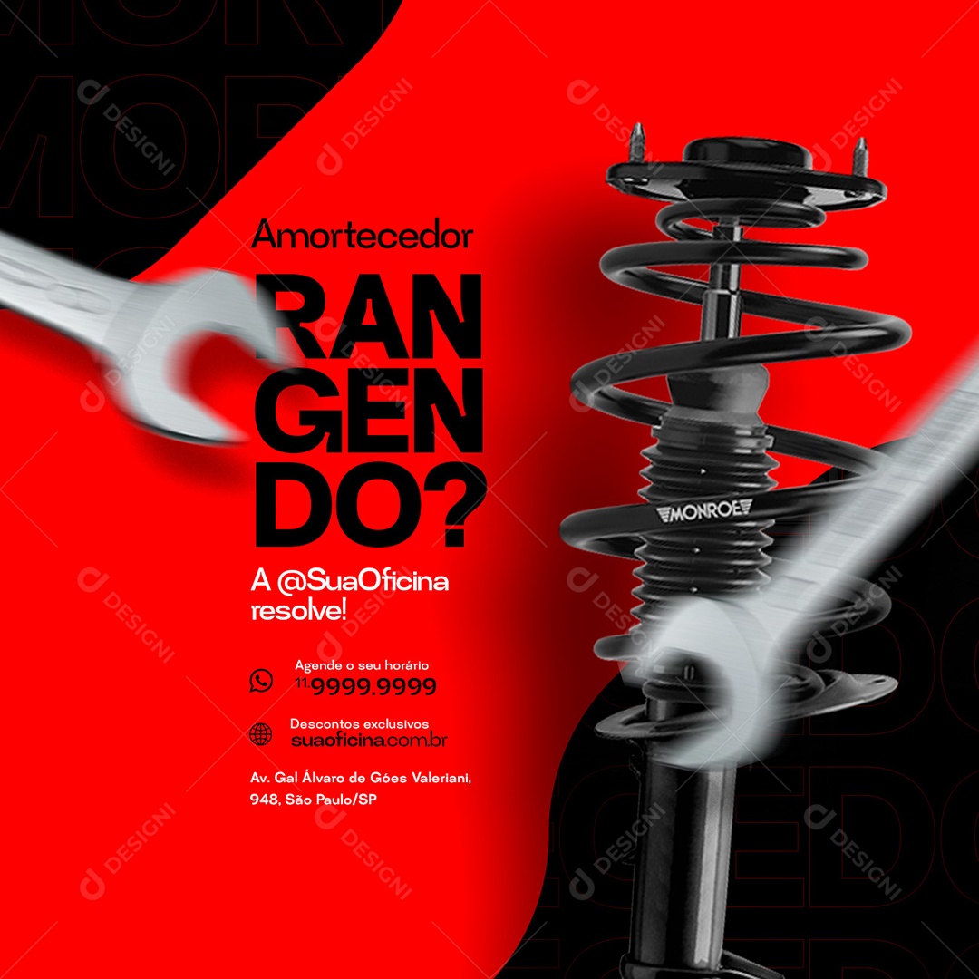 Amortecedores Rangendo Oficina Mecânica Social Media PSD Editável