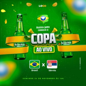 Assista Junto Conosco a Copa ao Vivo Cervejaria Copa Mundo 2022 Social Media PSD Editável