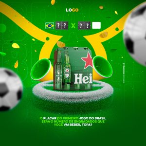 O Placar do Primeiro Jogo do Brasil Cervejaria Copa Mundo 2022 Social Media PSD Editável