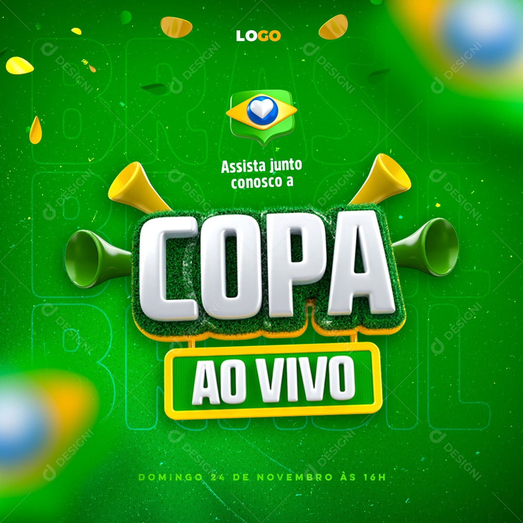 Assista Junto Conosco a Copa ao Vivo Futebol Copa Mundo 2022 Social Media PSD Editável