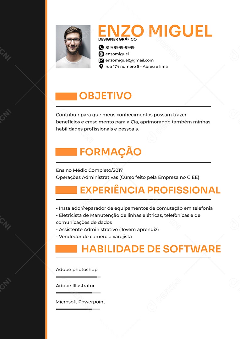 Modelo de Currículo Designer Gráfico PSD Editável