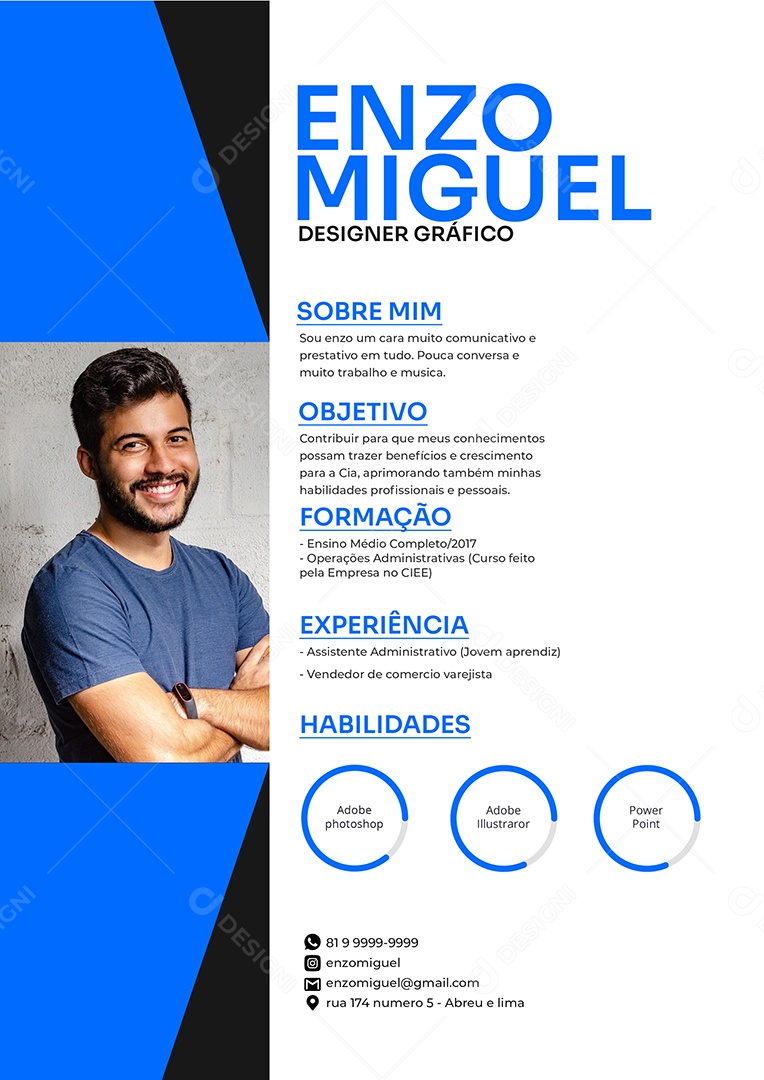 Modelo de Currículo Designer Gráfico PSD Editável