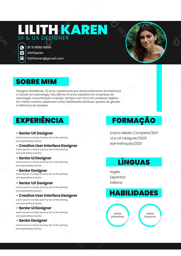 Modelo de Currículo Designer PSD Editável