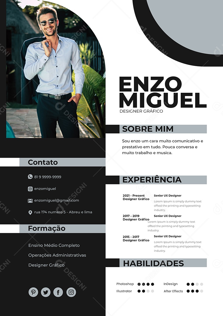 Modelo de Currículo Designer Gráfico PSD Editável