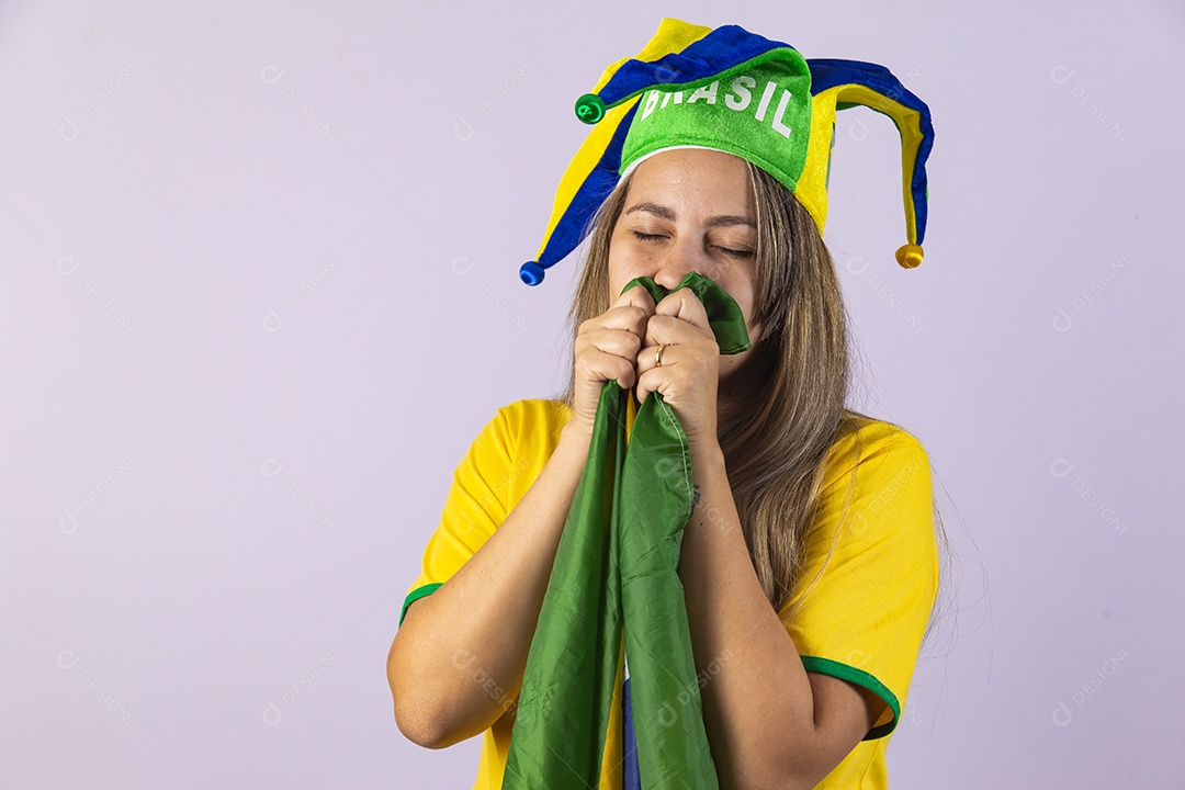 Linda Mulher jovem brasileira torcedora copa do mundo Futebol