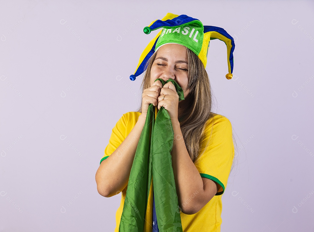 Linda Mulher jovem brasileira torcedora copa do mundo Futebol