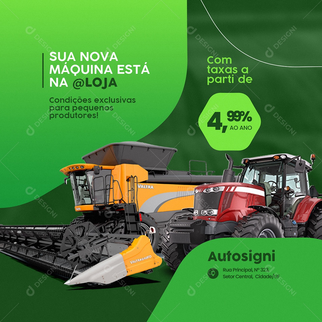 Sua Nova Máquina Está na Peças Agropecuária Social Media PSD Editável