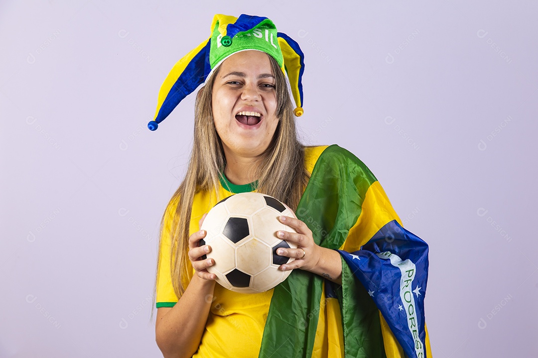 Linda Mulher jovem brasileira torcedora copa do mundo Futebol