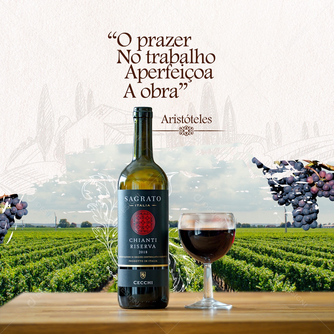 O Prazer No Trabalho Aperfeiçoa a Obra Casa de Vinho Social Media PSD Editável