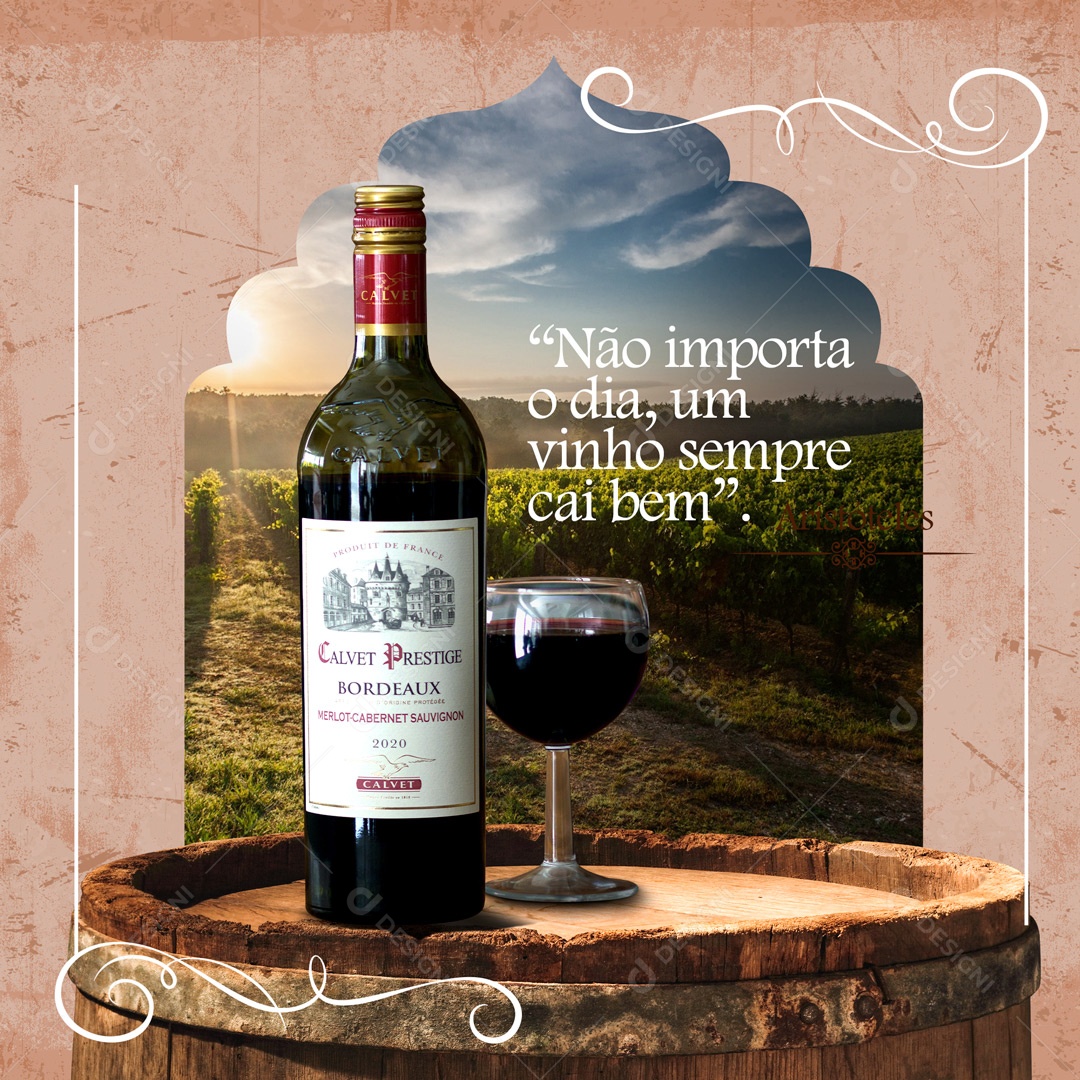 Não Importa o Dia, um Vinho Sempre Cai Bem Casa de Vinho Social Media PSD Editável