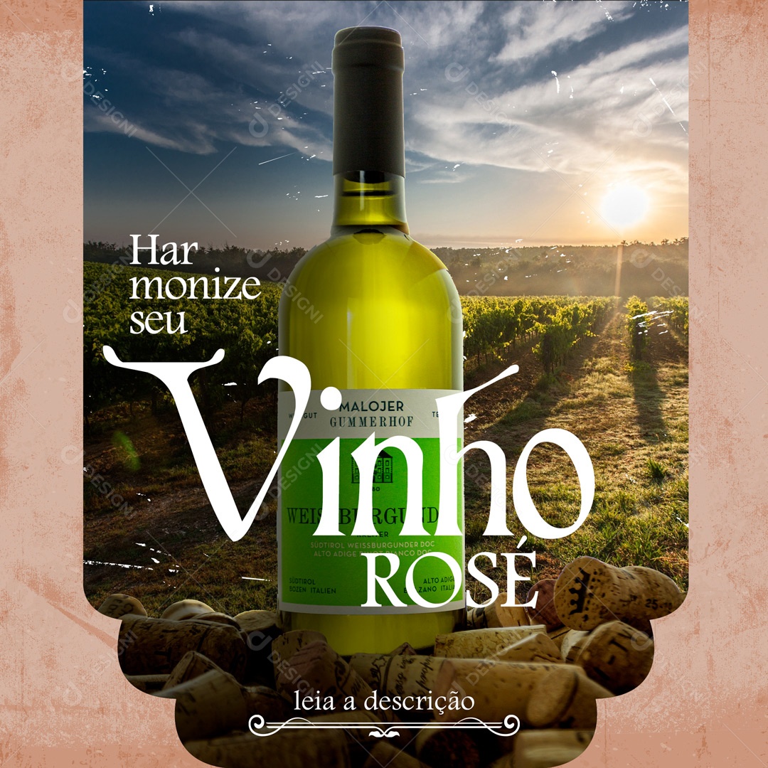 Vinho Rosé Cada de Vinho Social Media PSD Editável