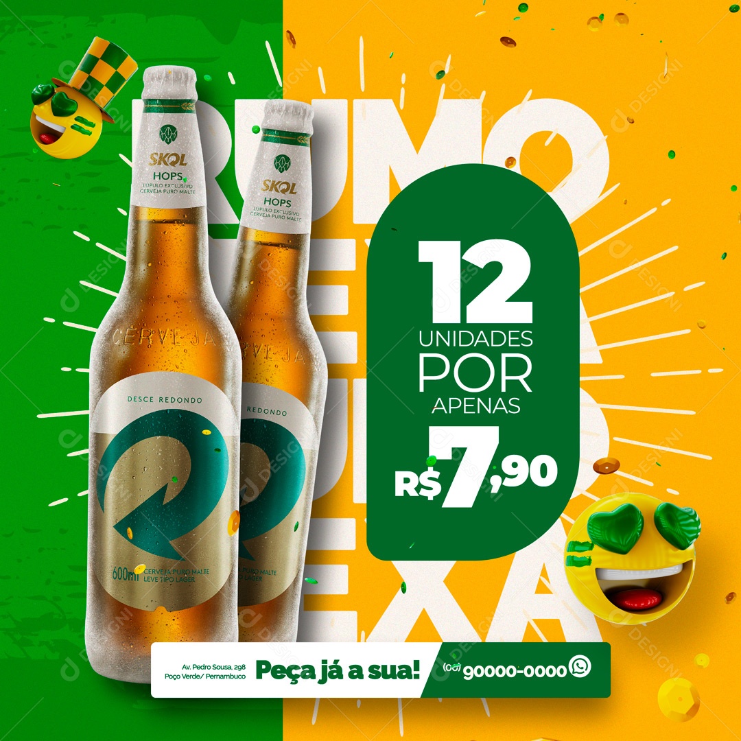 Cerveja Skol na Copa Distribuidora de Bebidas Social Media PSD Editável
