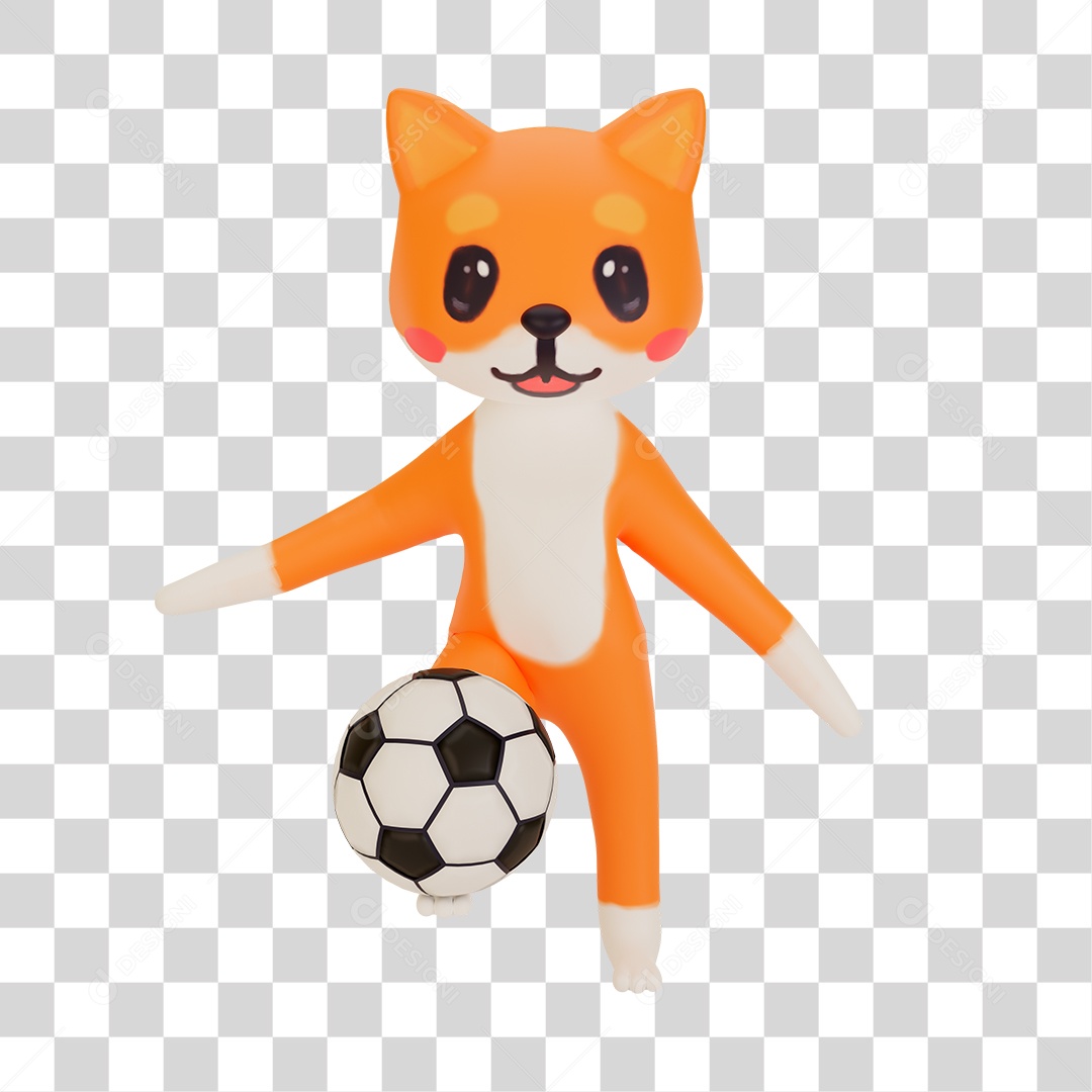 Raposa Jogando com Bola de Futebol Elemento 3D PNG Transparente