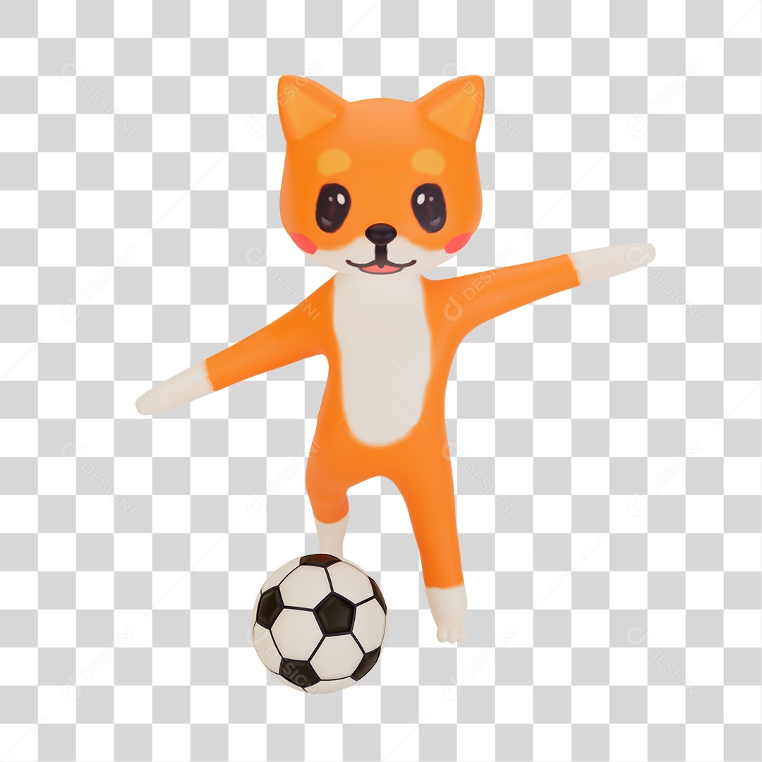 Raposa Jogando com Bola de Futebol Elemento 3D PNG Transparente