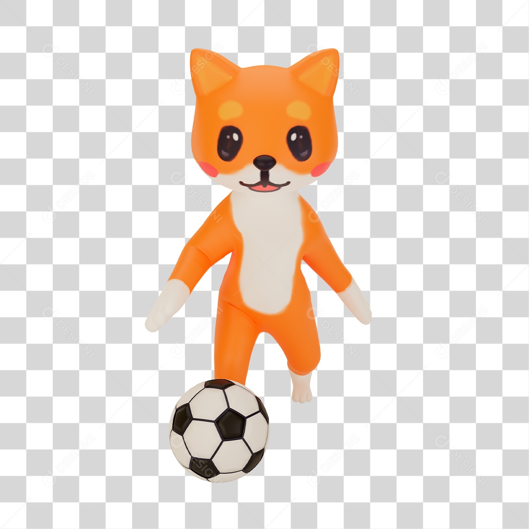 Raposa Jogando com Bola de Futebol Elemento 3D PNG Transparente