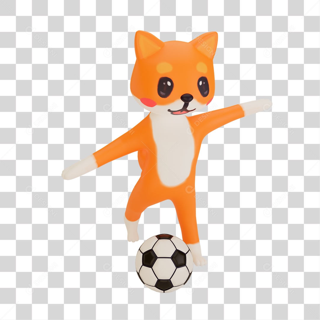 Raposa Jogando com Bola de Futebol Elemento 3D PNG Transparente
