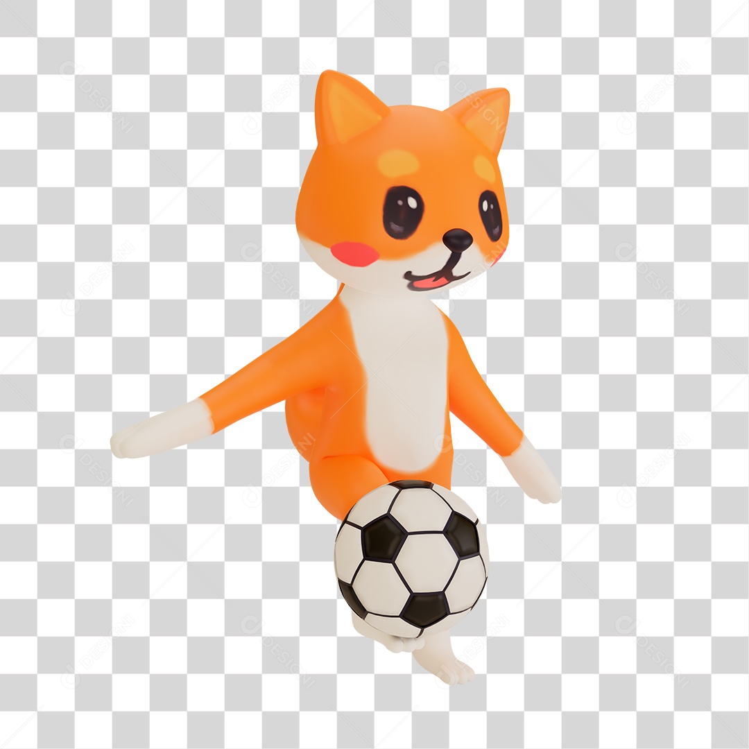 Raposa Jogando com Bola de Futebol Elemento 3D PNG Transparente