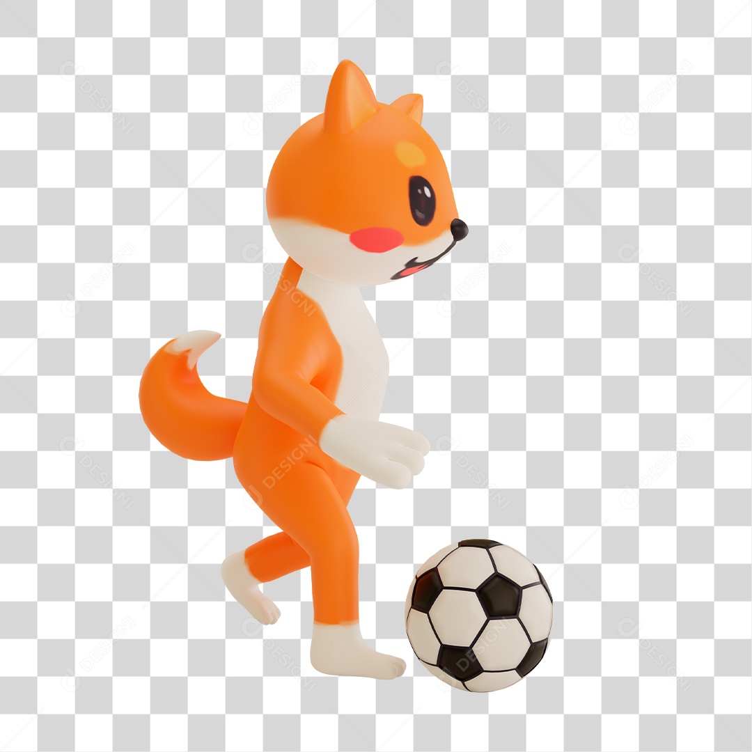 Raposa Jogando com Bola de Futebol Elemento 3D PNG Transparente