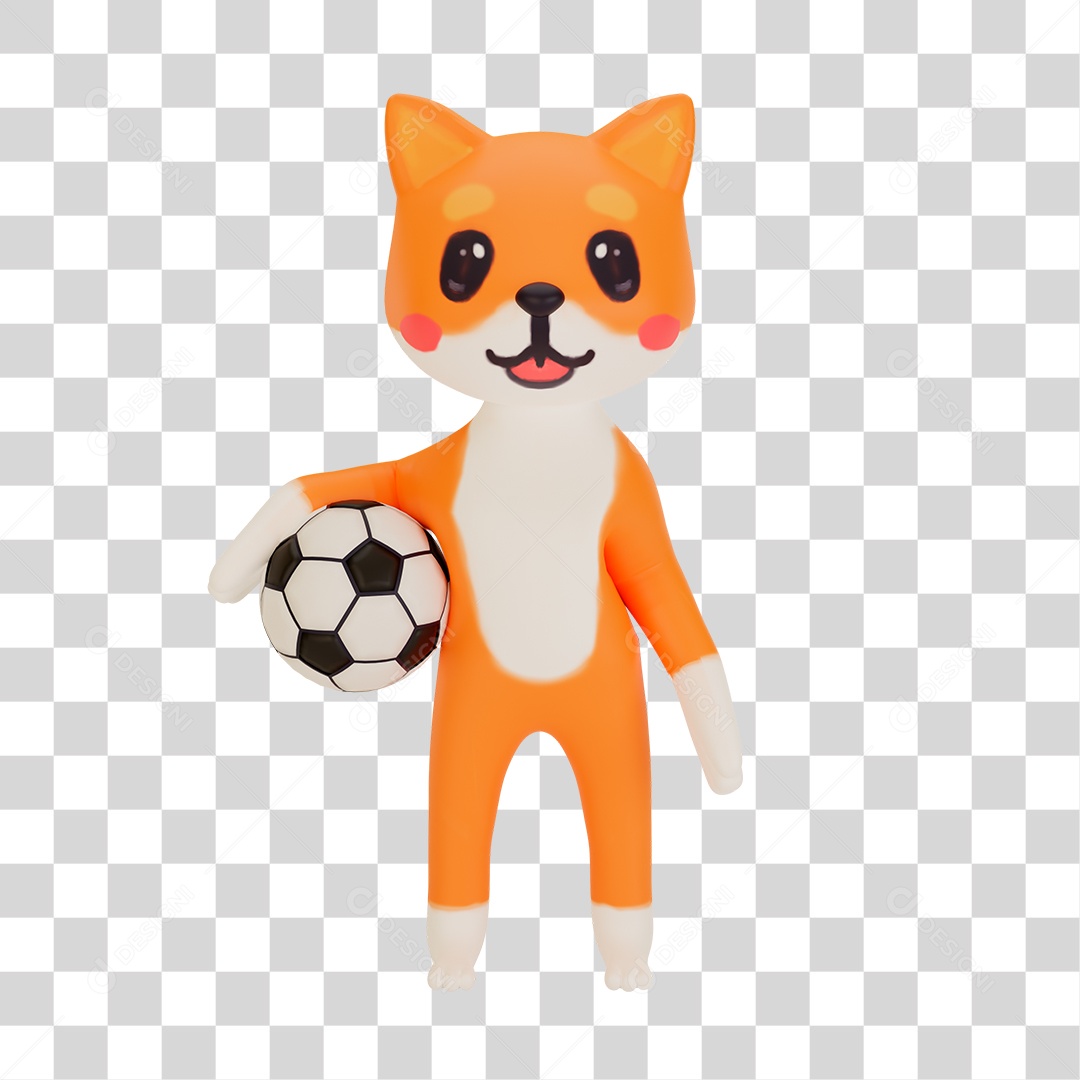 Raposa com Bola de Futebol Elemento 3D PNG Transparente