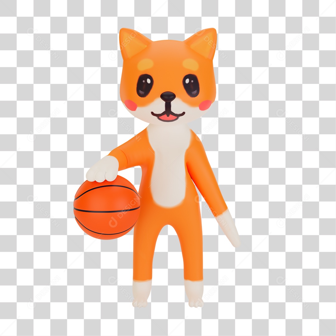 Raposa com Bola de Basquete Elemento 3D PNG Transparente