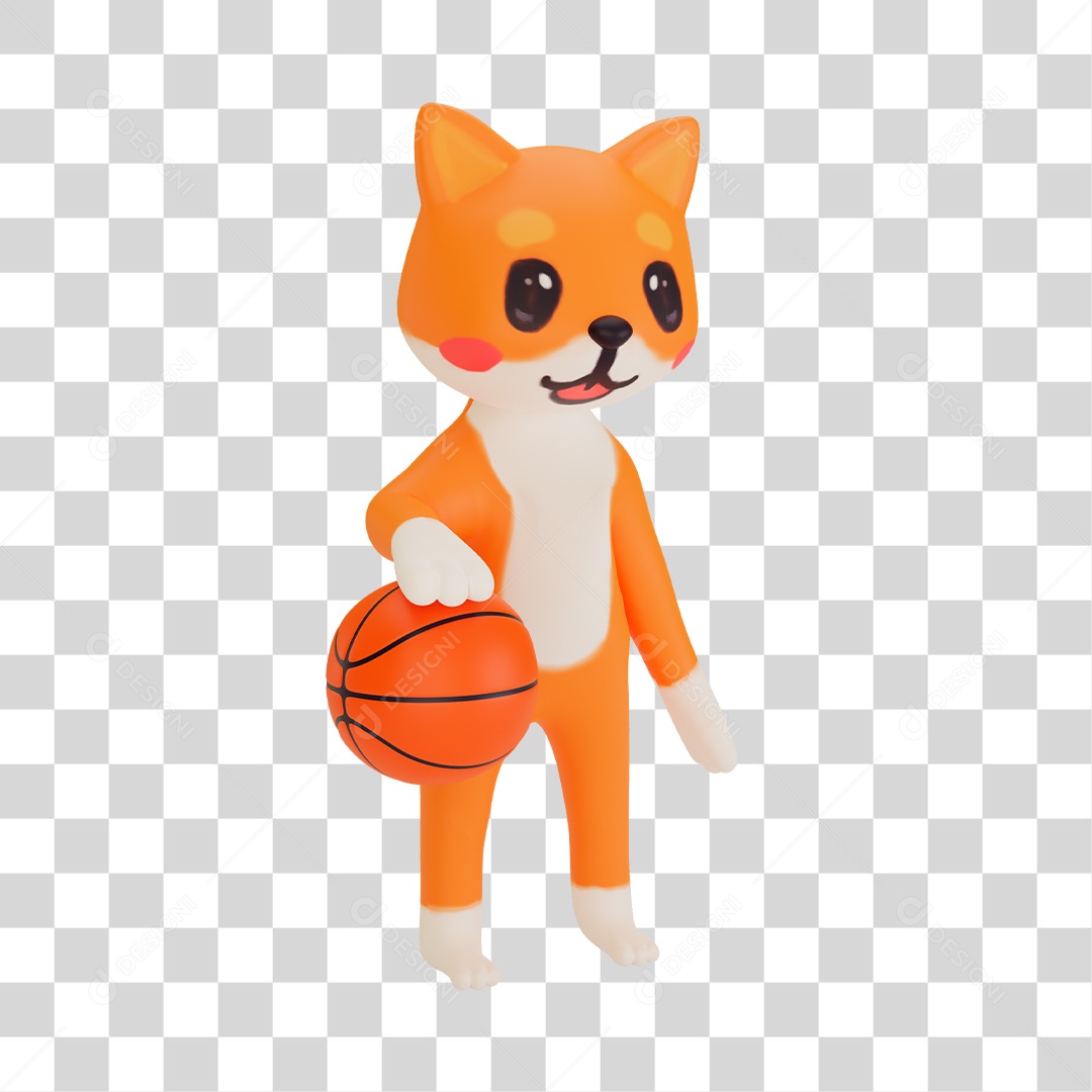 Raposa com Bola de Basquete Elemento 3D PNG Transparente