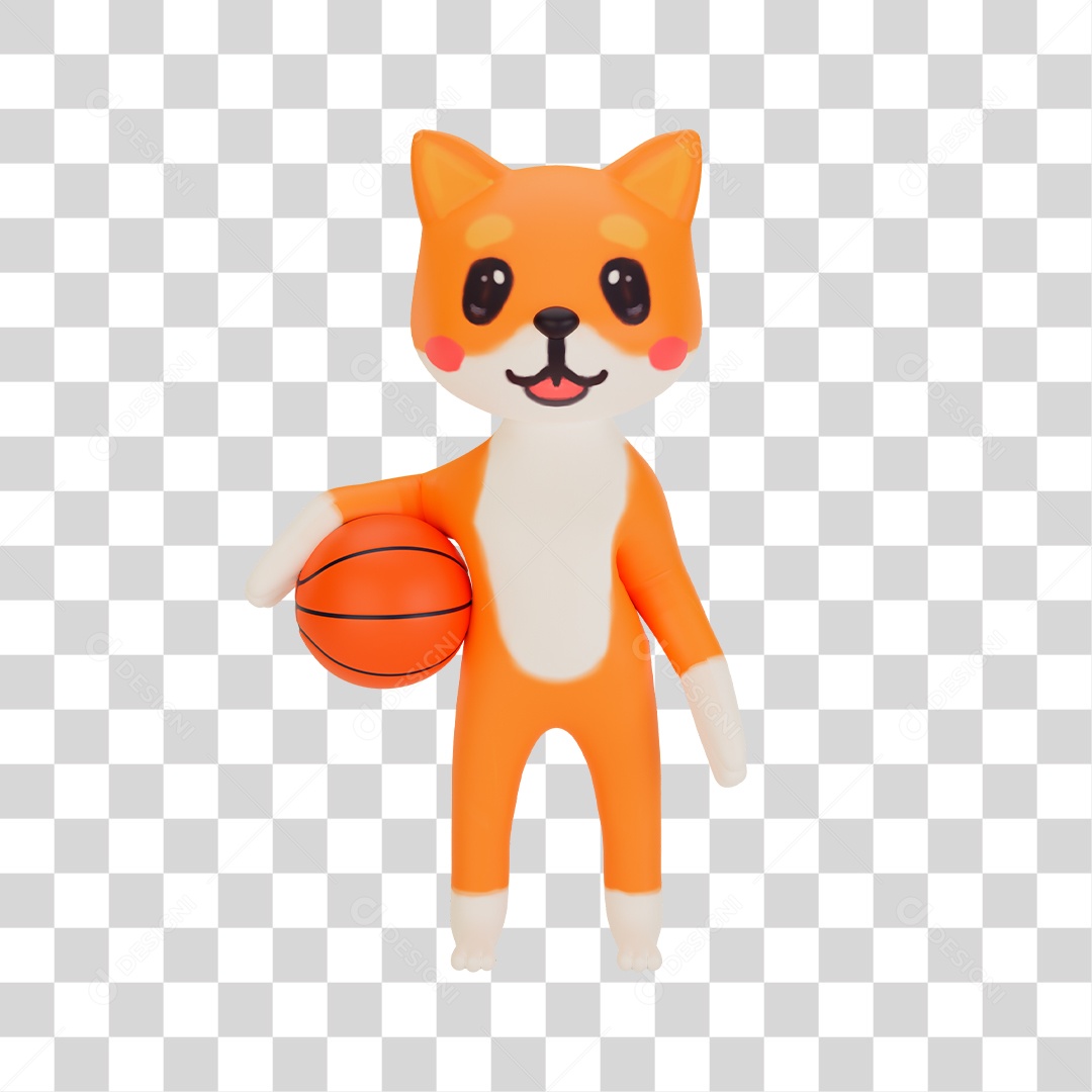 Raposa com Bola de Basquete Elemento 3D PNG Transparente