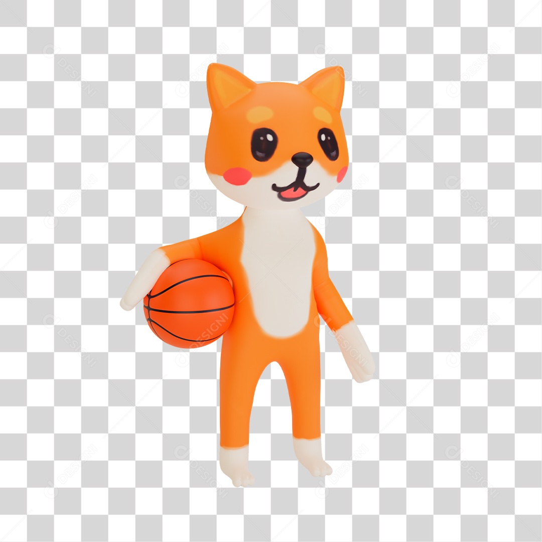 Raposa com Bola de Basquete Elemento 3D PNG Transparente