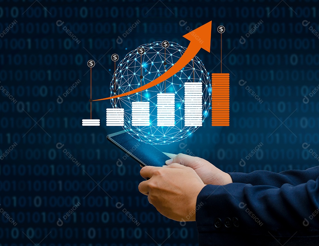 Gráfico de crescimento financeiro das comunicações globais Telefones inteligentes binários