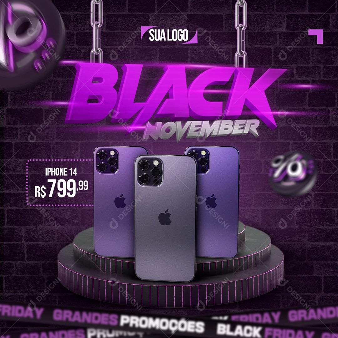 Black November Venda de Iphone Venha Conferir Social Media PSD Editável