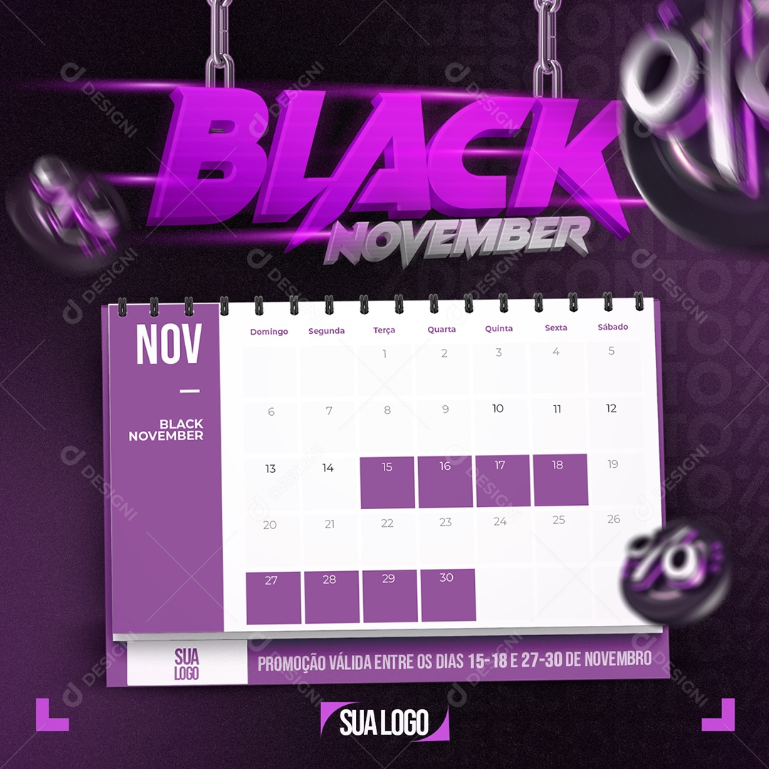 Calendário Black November Social Media PSD Editável