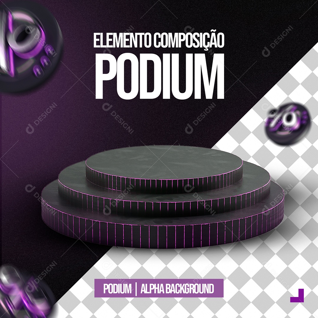 Elemento 3D Podium Preto e Roxo Para Composição PSD