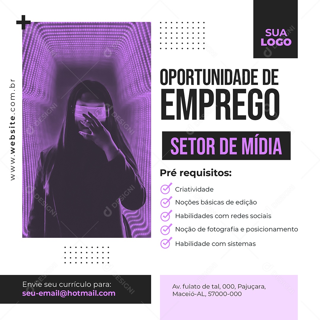 Oportunidade De Emprego Setor de Mídia Venha e Confira Social Media PSD Editável