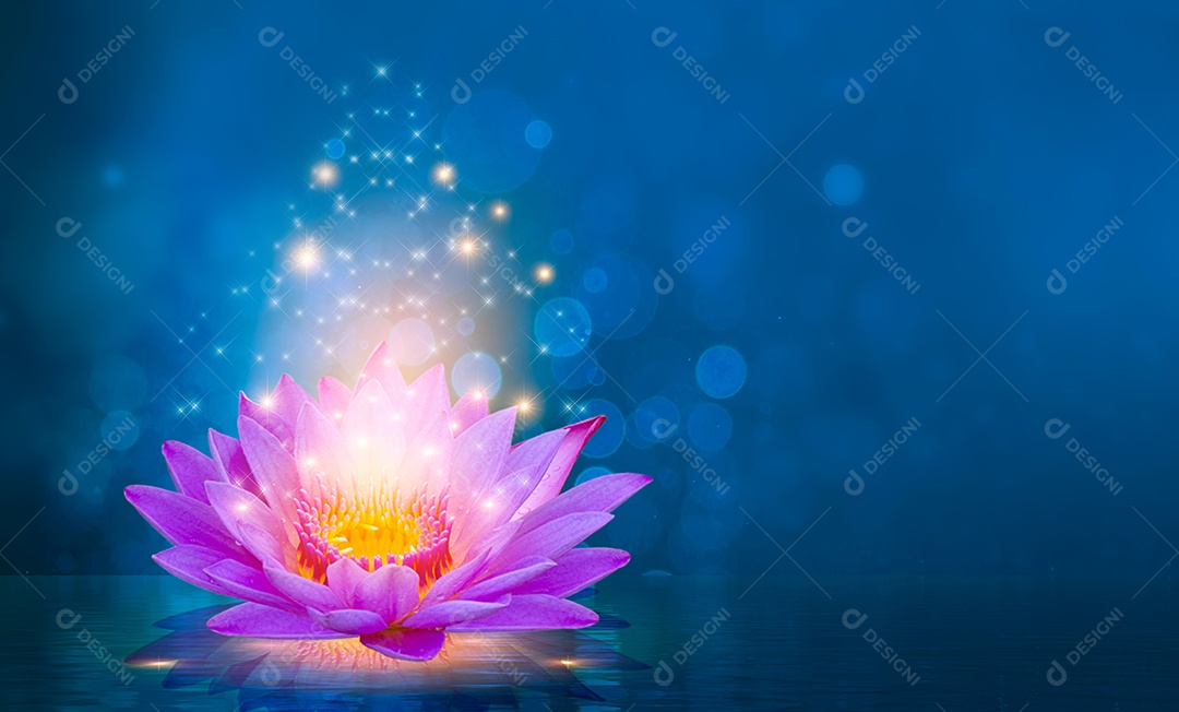 Fundo roxo claro com brilho flutuante de luz rosa lótus