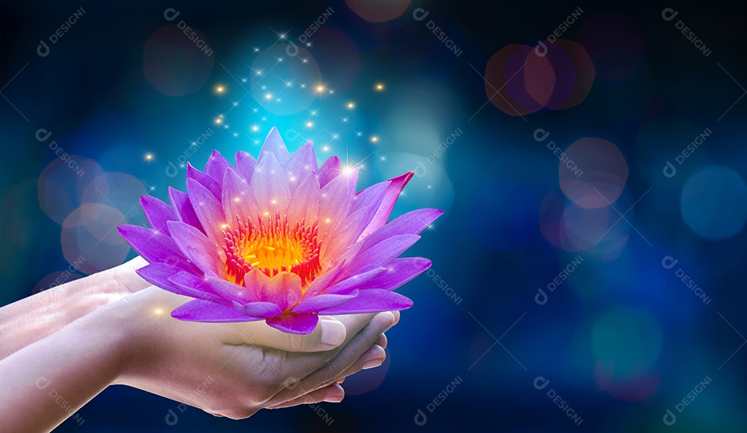 Fundo roxo claro com brilho flutuante de luz rosa lótus