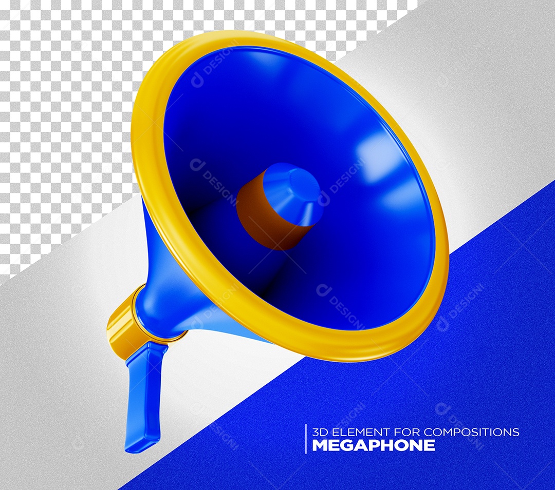 Megafone Azul e Amarelo Elemento 3D para Composição PSD