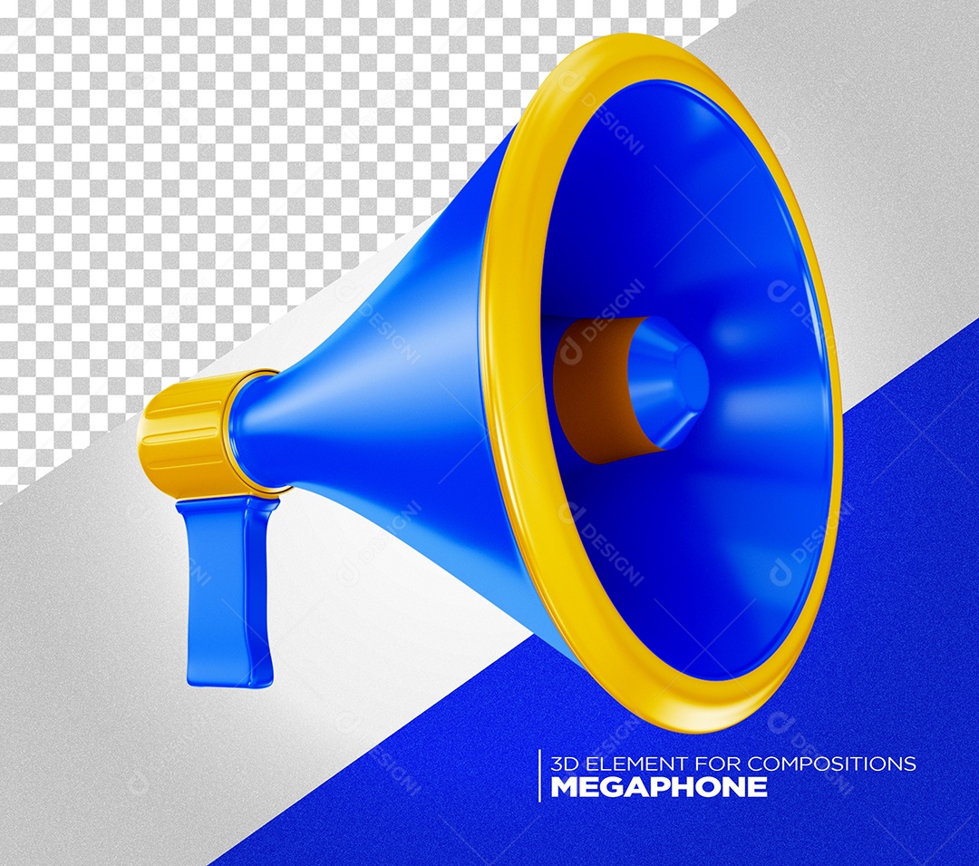 Megafone Azul e Amarelo Elemento 3D para Composição PSD