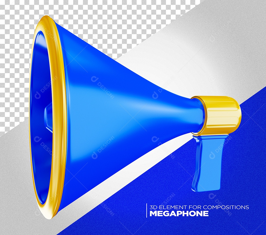 Megafone Azul e Amarelo Elemento 3D para Composição PSD