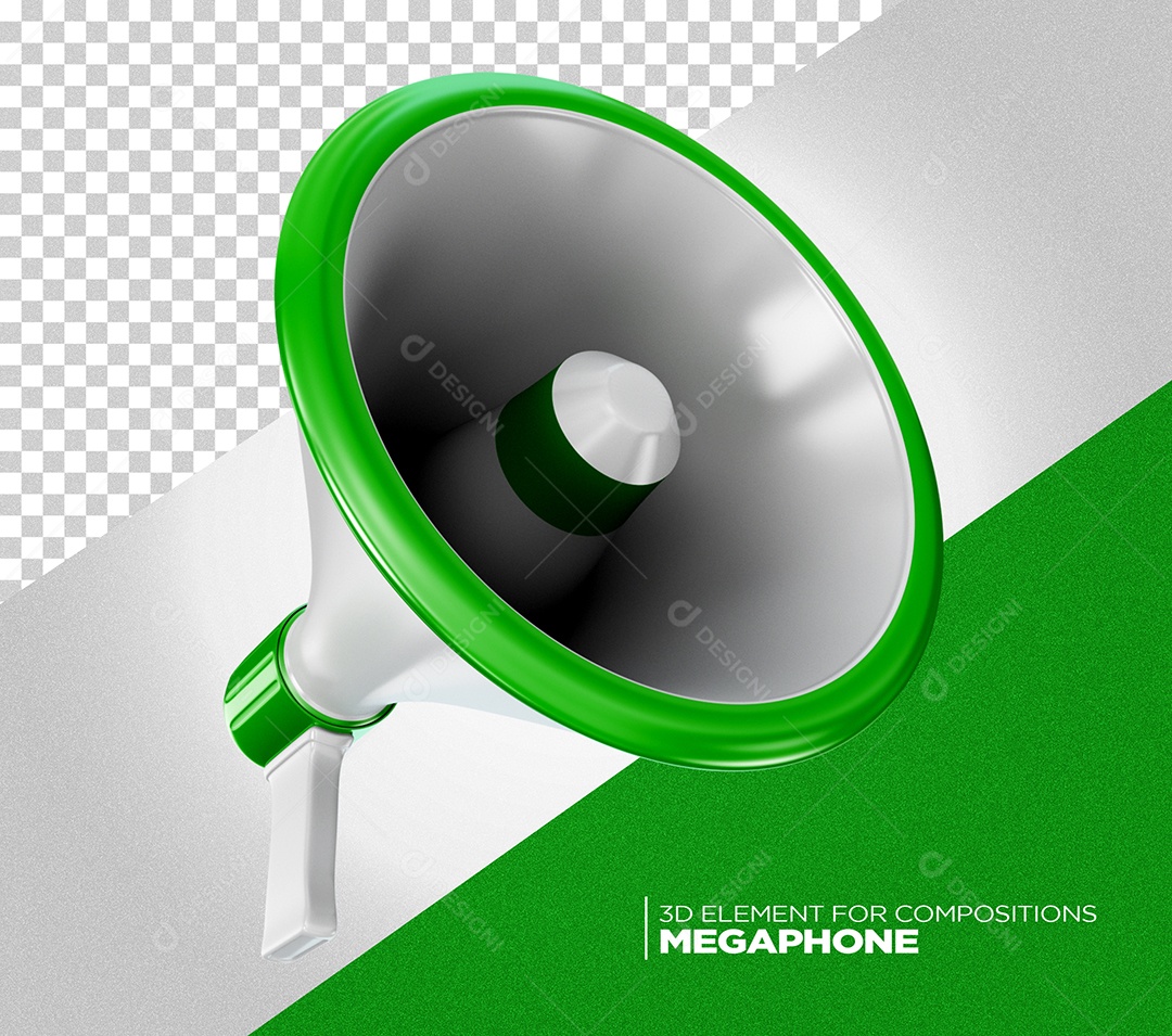 Megafone Branco e Verde Elemento 3D para Composição PSD